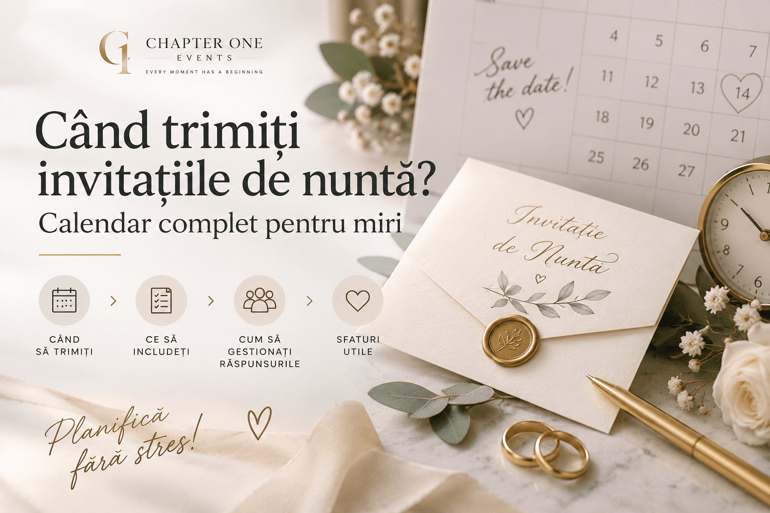 Când trimiți invitațiile de nuntă? Calendar complet pentru miri