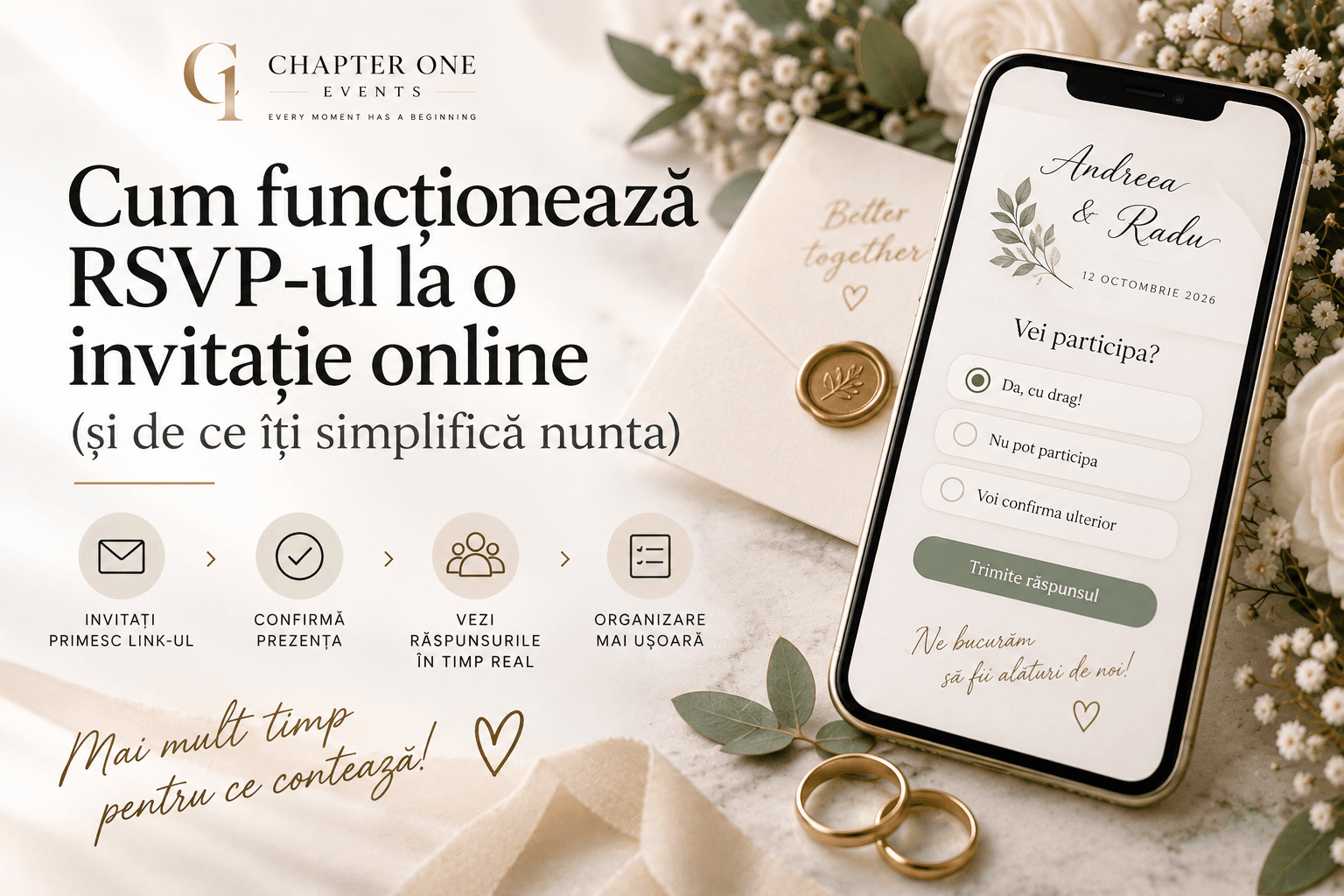 Cum funcționează RSVP-ul la o invitație online (și de ce îți simplifică nunta)