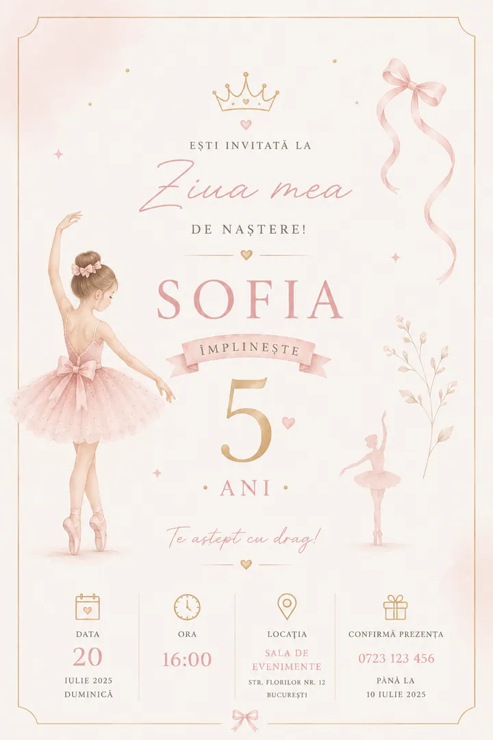 Invitație digitală Ballet Dreams — Aniversări