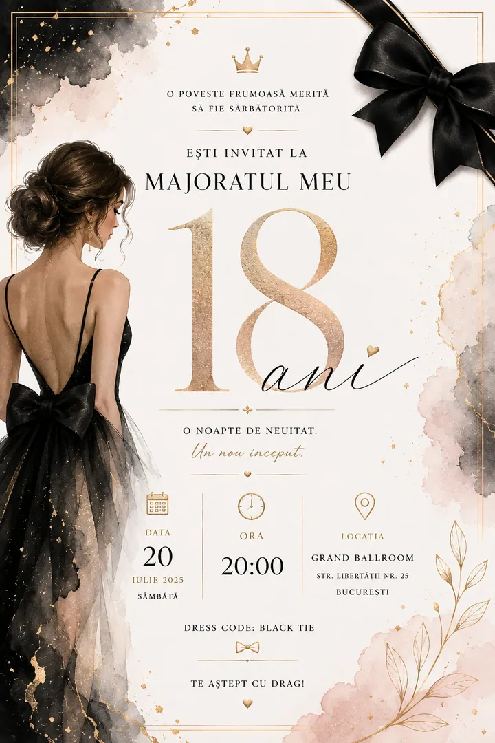 Invitație digitală Black Tie Femme — Aniversări