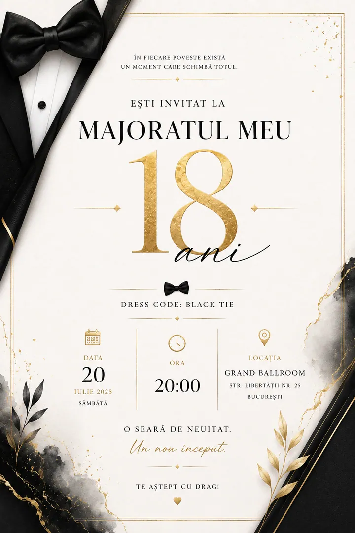 Invitație digitală Black Tie — Aniversări