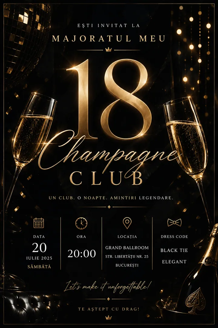 Invitație digitală Champagne Club — Aniversări