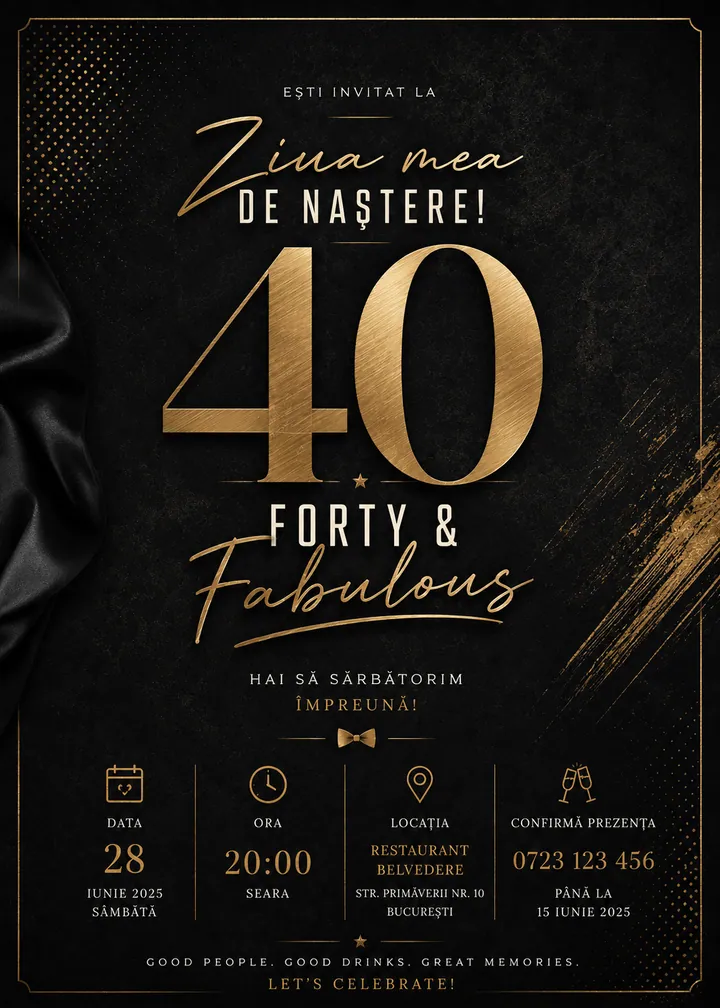 Invitație digitală Forty & Fabulous — Men — Aniversări