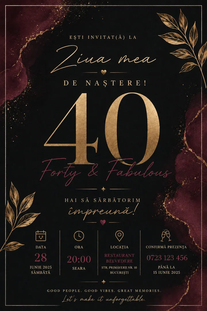 Invitație digitală Forty & Fabulous — Aniversări