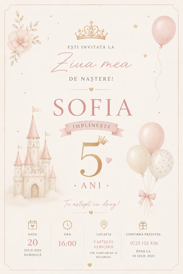 Invitație digitală Little Princess — Aniversări