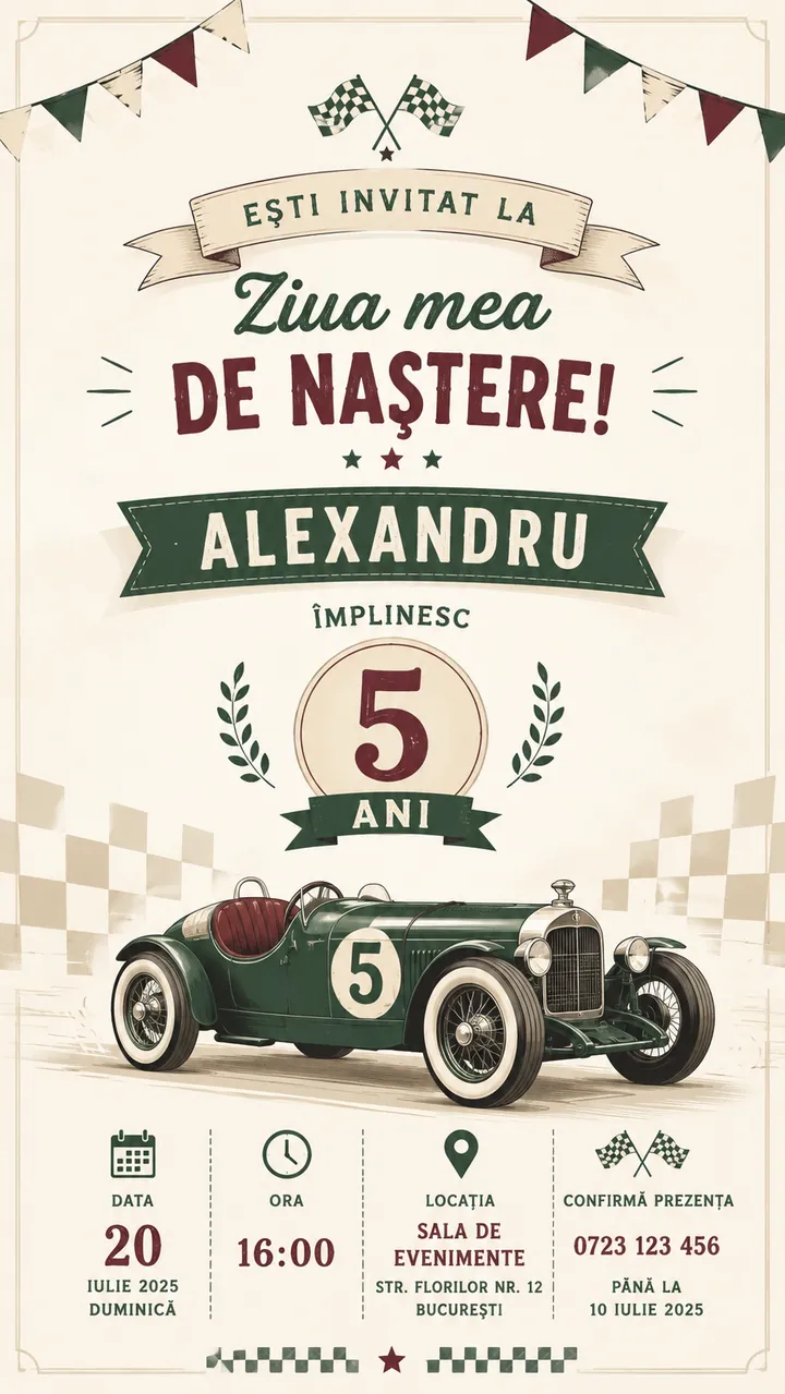 Invitație digitală Little Racer — Aniversări