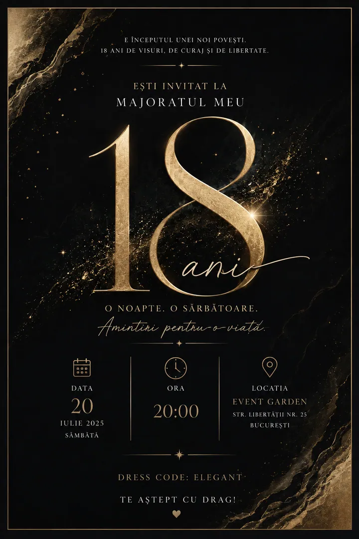 Invitație digitală Midnight 18 — Aniversări
