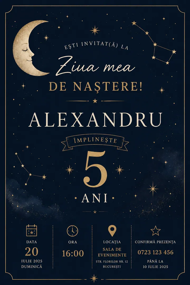 Invitație digitală Moon & Stars — Aniversări