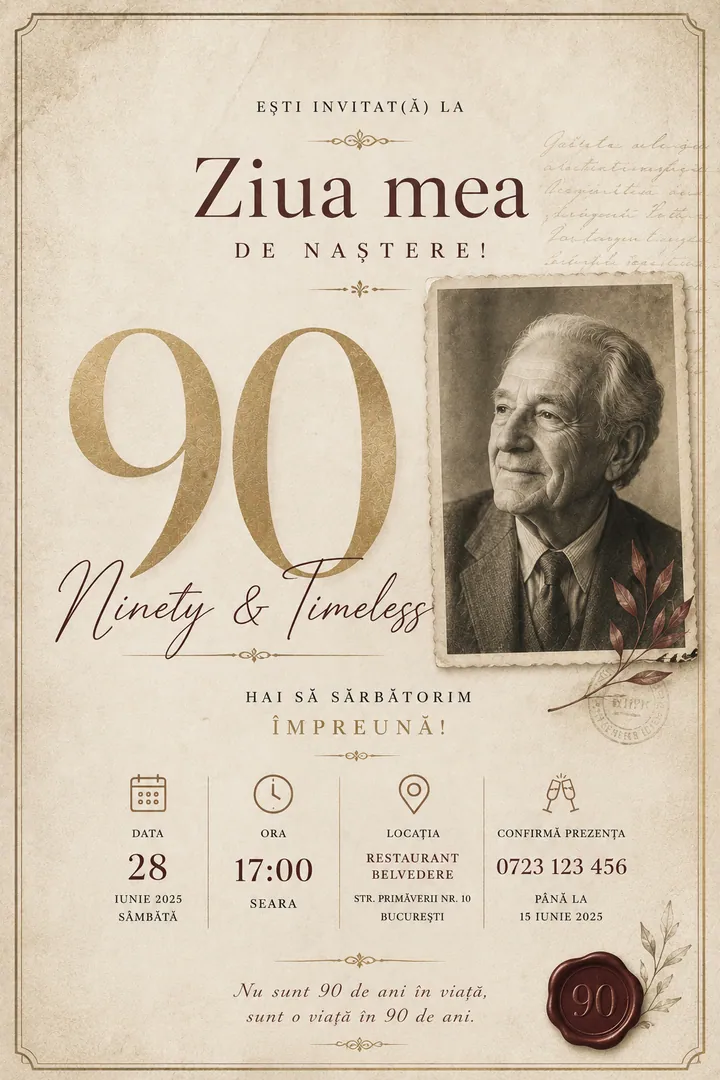 Invitație digitală Ninety & Timeless