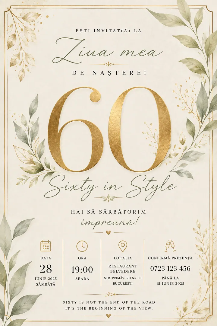 Invitație digitală Sixty in Style — Aniversări