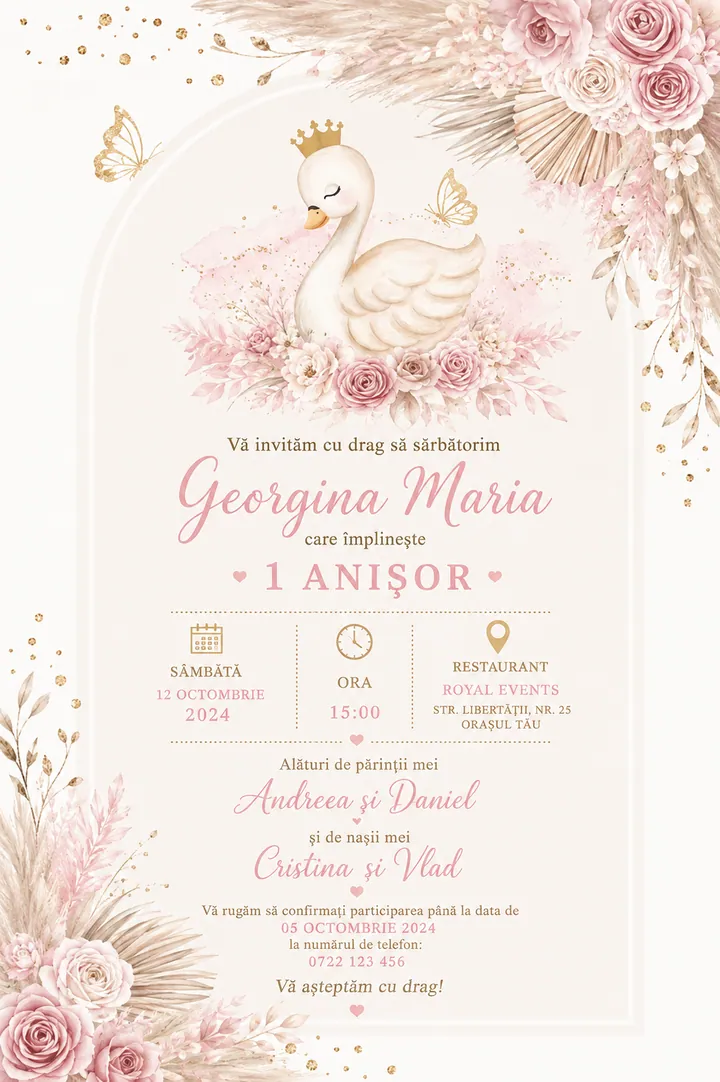 Invitație digitală Swan Princess