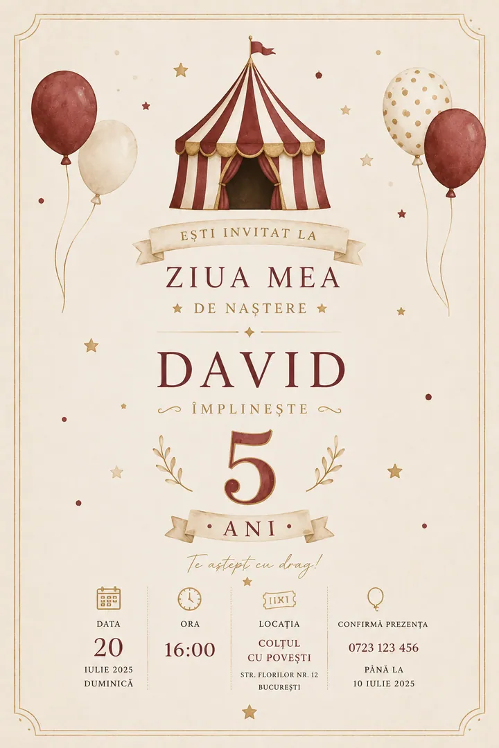 Invitație digitală Sweet Circus — Aniversări