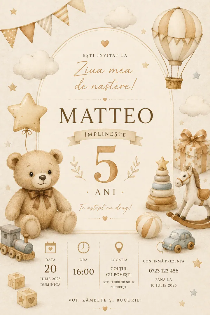 Invitație digitală Teddy & Friends — Aniversări