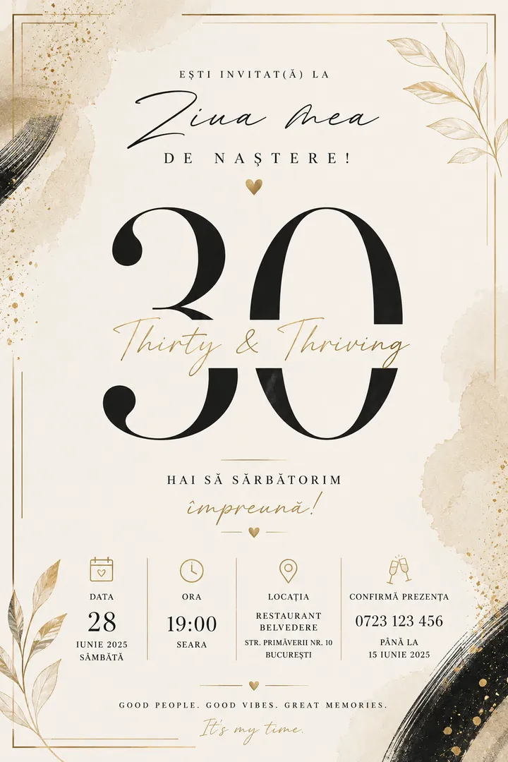 Invitație digitală Thirty & Thriving II — Aniversări