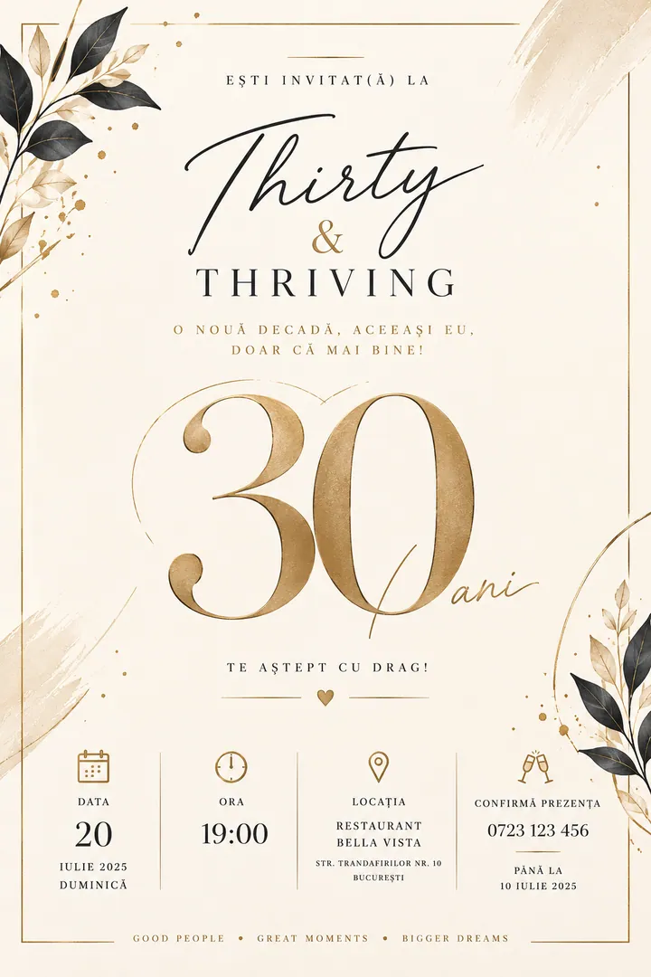 Invitație digitală Thirty & Thriving — Aniversări