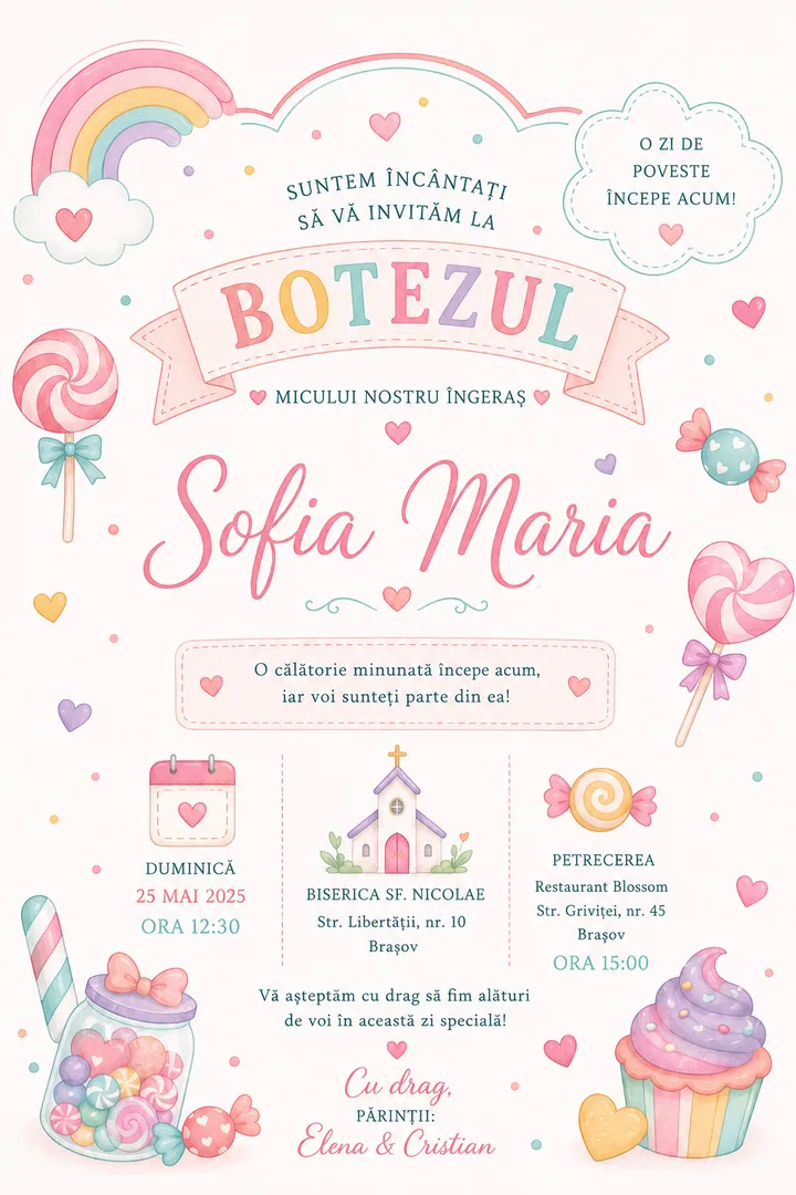 Invitație digitală Candy Baby — Botez