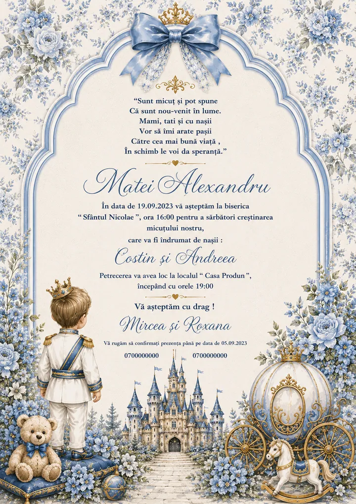 Invitație digitală Once Upon a Prince — Botez