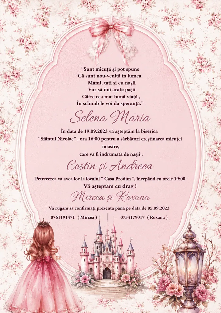 Invitație digitală Princess Garden — Botez