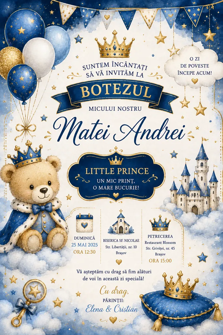 Invitație digitală Royal Baby Boy — Botez