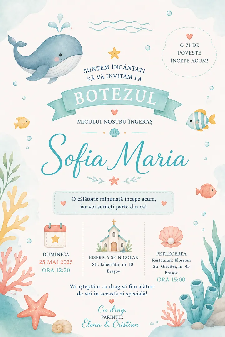 Invitație digitală Under the Sea — Botez