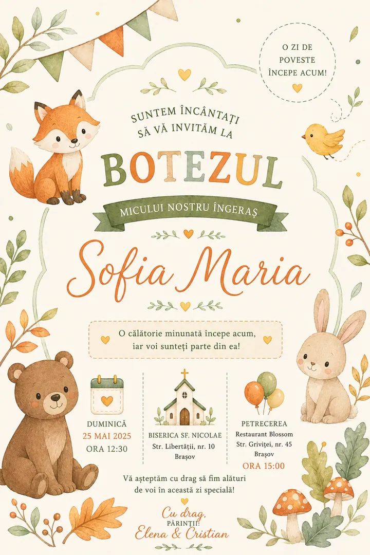 Invitație digitală Woodland Baby