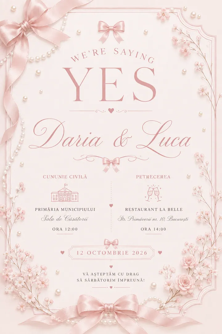 Invitație digitală Coquette Romance — Cununie Civilă