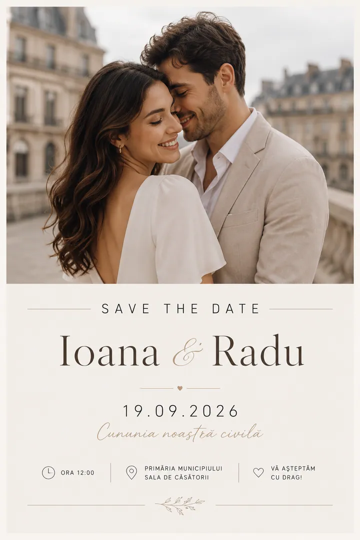 Invitație digitală Save Our Date — Cununie Civilă
