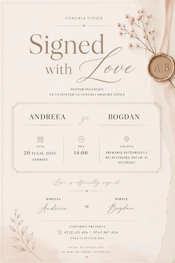 Invitație digitală Signed With Love