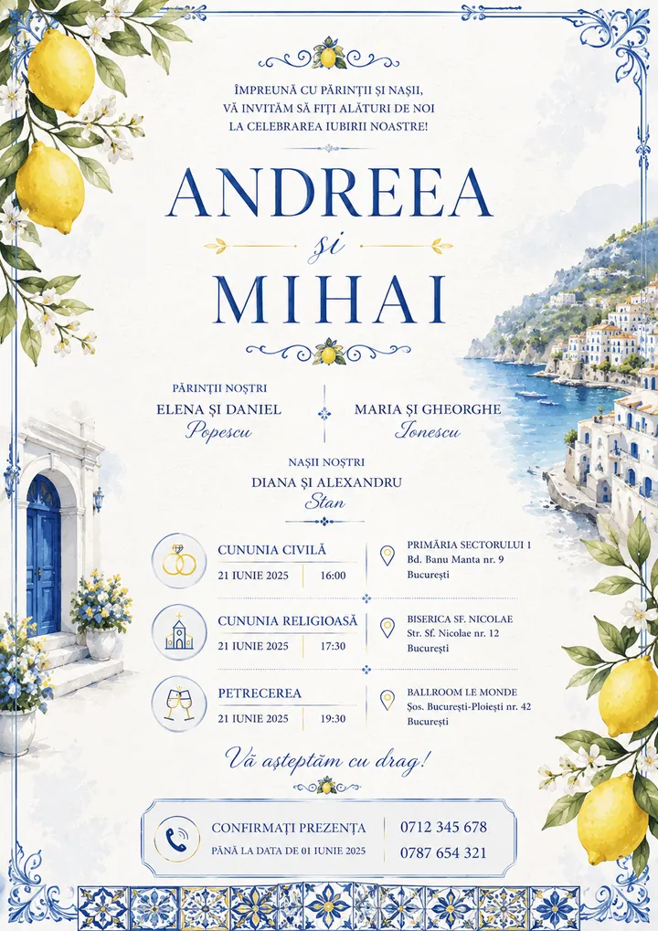 Invitație digitală Amalfi Lemon — Nuntă