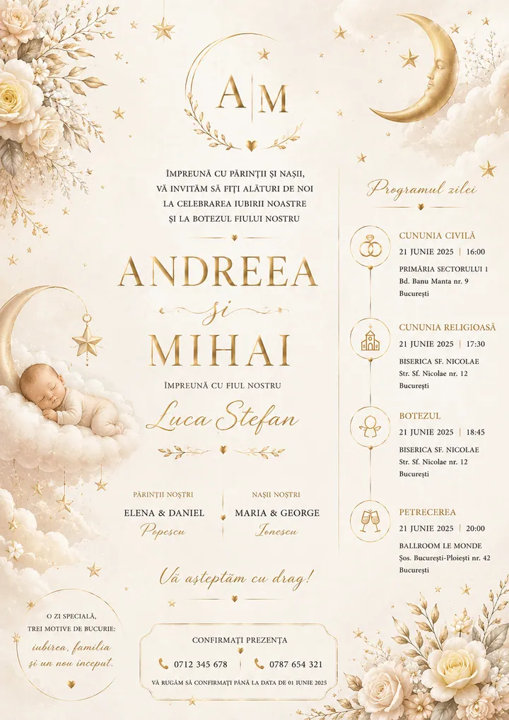 Invitație digitală Heavenly Love — Nuntă și Botez