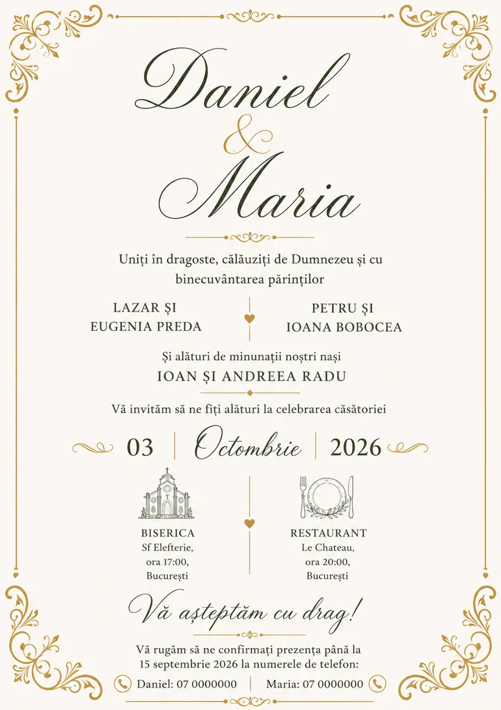 Invitație digitală Golden Filigree — Nuntă