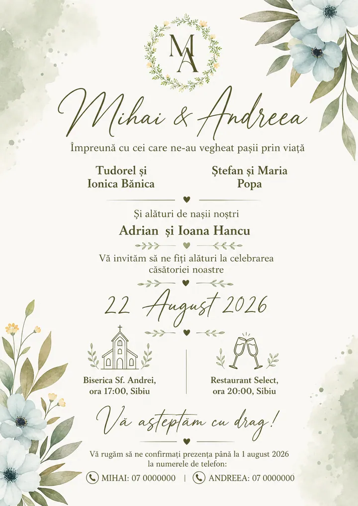 Invitație digitală Olive Blossom — Nuntă