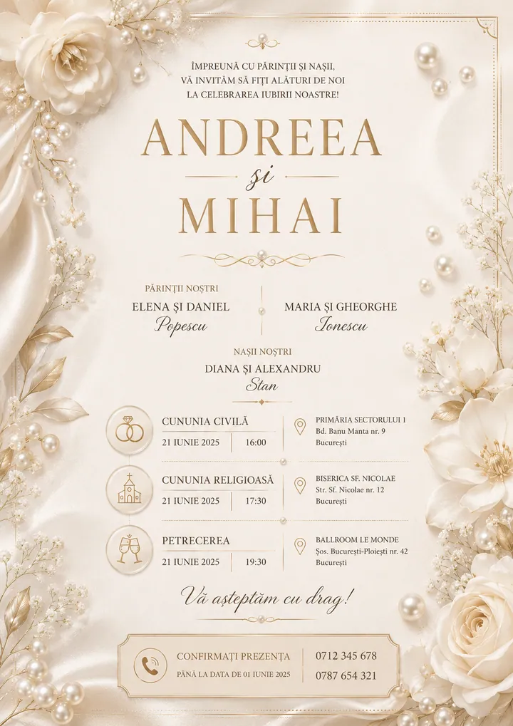 Invitație digitală Pearl Romance — Nuntă