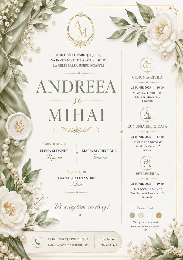 Invitație digitală Sage & Pearl — Nuntă