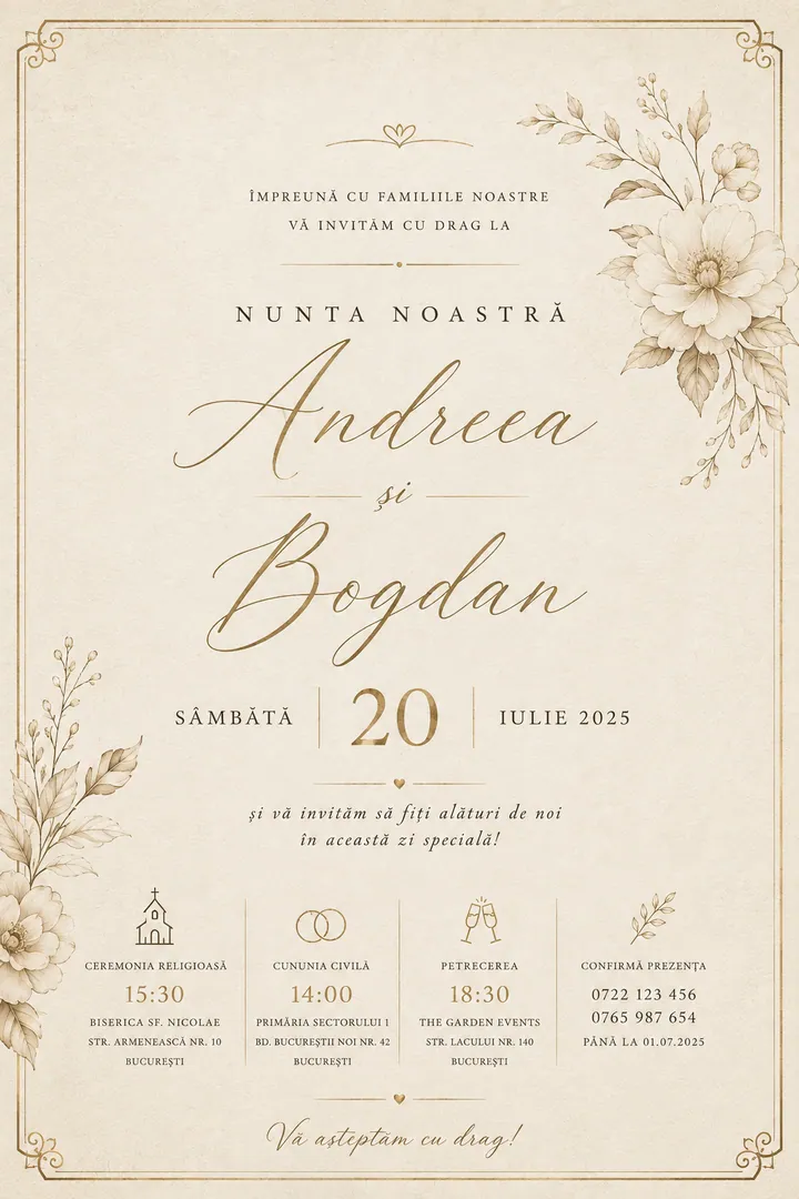 Invitație digitală Timeless Love — Nuntă