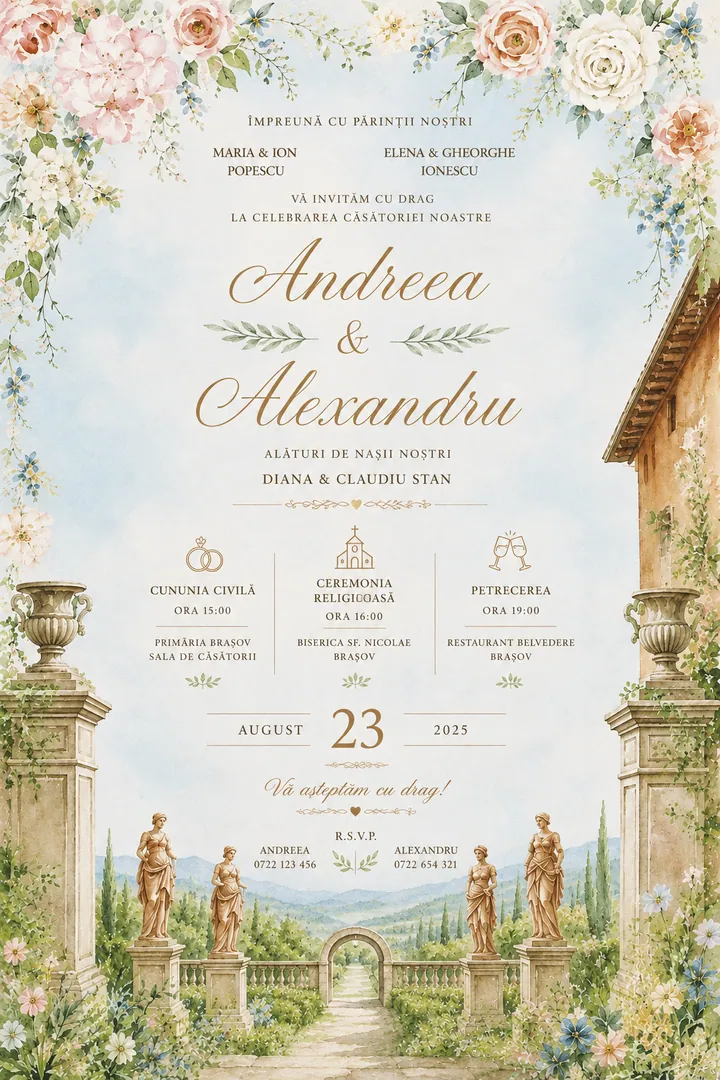 Invitație digitală Toscana Elegance — Nuntă