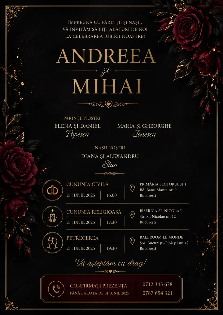 Invitație digitală Velvet Noir — Nuntă