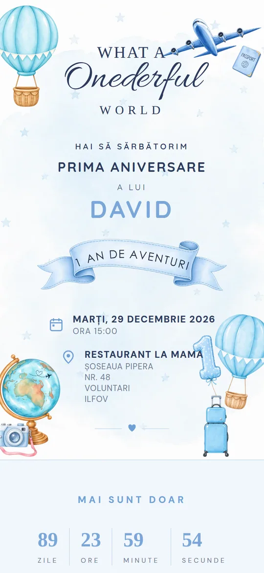 Model de invitație Aniversări — Onederful World