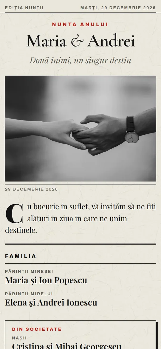 Invitație online Wedding Newspaper